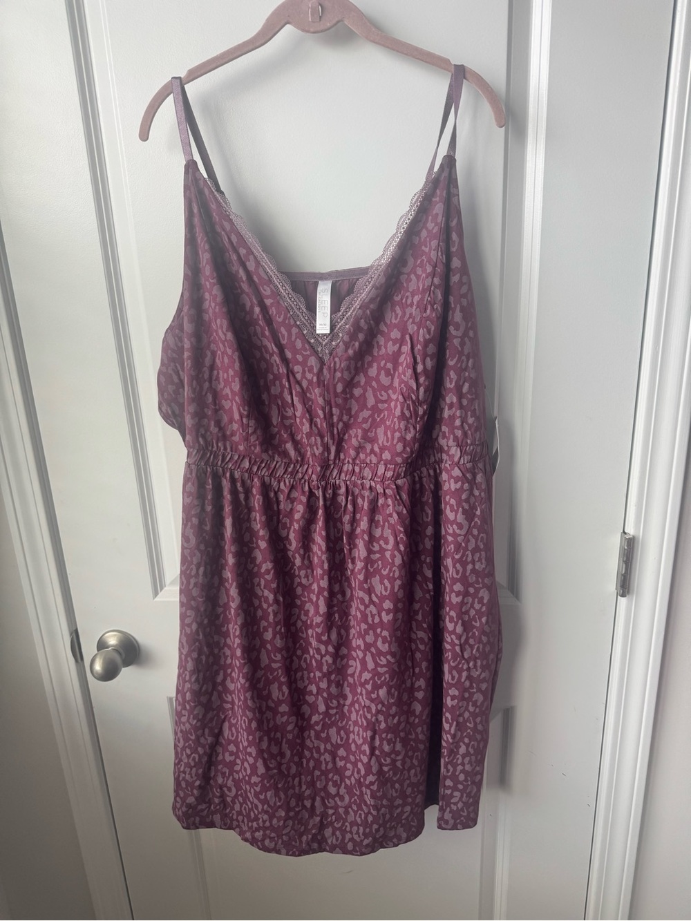 Cacique Plum Leopard Print Lace-Trim Sleep Cami Dress NWT